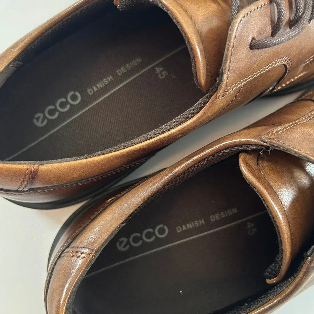Ecco Oxford Shoes Mens 11 Brown Leather Minneapolis Danish Design Casual Comfort